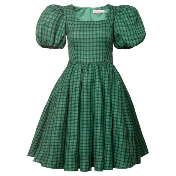 Ivy City Co Dresses & Skirts - Ivy City Co Cupcake Dress Size 2 Bright Green Plaid Puff Sleeve Tulle Womens